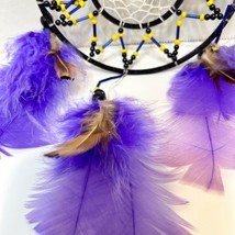 Vintage Handmade Dream Catcher Purple Black Leather Feathers Beads 5 inc... - £14.57 GBP