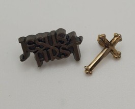 Jesus First &amp; Goldtone Cross Lapel Hat Pins Vintage Sunday School - £15.48 GBP