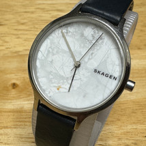 Skagen Quartz Watch Anita Women 30m Silver Steel Leather Analog New Battery - £19.87 GBP