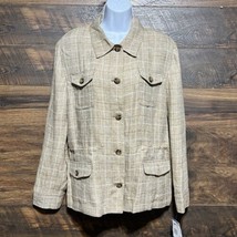 Jones NY Signature Jacket Womens XL Plaid Linen Blend 4 Pocket Utility C... - $812.85 MXN