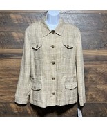 Jones NY Signature Jacket Womens XL Plaid Linen Blend 4 Pocket Utility C... - $42.70