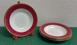 Set of 4 Wedgwood Bone China SWINBURNE RUBY Rim Soup Bowls Made in England - £203.60 GBP