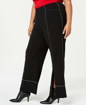INC Women Plus Black Contrast Stitch Wide Leg Slit Front Stretch - $34.00