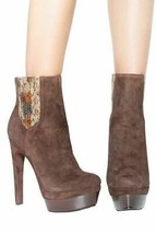 Rachel Zoe Brown Audrey Suede and Snakeskin Platform Ankle Boot Shoes si... - £95.08 GBP