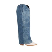Blue Denim Jean Boots For Women Knee High Trousers Botas Slit Cut Long Cowboy Bo - £63.86 GBP