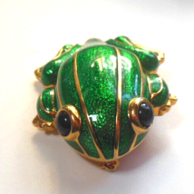 Signed BOLD ELEGANCE Gold-tone &amp; Green Enamel Turtle Brooch 1.5/8&quot; x 1.1/4&quot; - £19.51 GBP