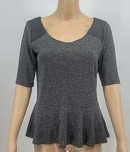 Express Womens Gray Pullover Peplum Top W Faux Leather Shoulders Size M - £13.33 GBP