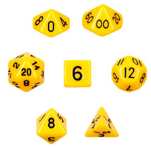 7 Die Polyhedral Dice Set in Velvet Pouch - Opaque Yellow - £14.86 GBP