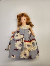 Vintage All Jointed Composition 7&quot; Doll with Outfit Red Hair Green Eyes - £26.85 GBP