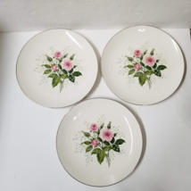 3 Royal China Inc Floral Dinner Plates Vintage Pink Roses Platinum 10&quot; - £8.78 GBP