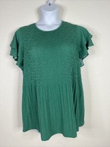 NWT Adrianna Papell Womens Plus Size 2X Green Stretch Top Flutter Short Sleeve - $27.81