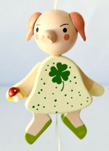 Wood Piggy Ornament with Irish Shamrock St Patrick&#39;s Day Pull String Pup... - £15.36 GBP