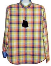 Bugatchi Men&#39;s Paradise Yellow Plaids Cotton Button Up Shirt Size XL - £74.49 GBP