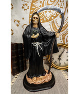 Ebros 12.75&quot; Tall Holy Santa Muerte Holding Scythe in Black Tunic Robe S... - $54.32 CAD