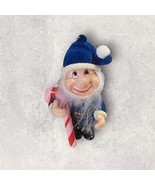 Christmas Elf Ornament Vtg Flocked Blue Beard Candy Cane Gnome Dwarf Chr... - $27.85 CAD