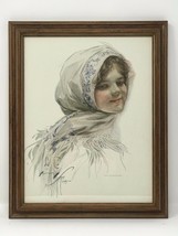 Harrison Fisher 1909 Antique Print Framed &quot;Off to the Theatre&quot;  Young Woman - £11.06 GBP