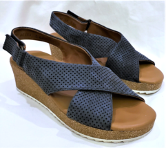 Paul Green &quot;Hollie&quot; Slingback Wedge Sandals US-5.5/UK-3 Blue Perforated Nubuck - £40.07 GBP