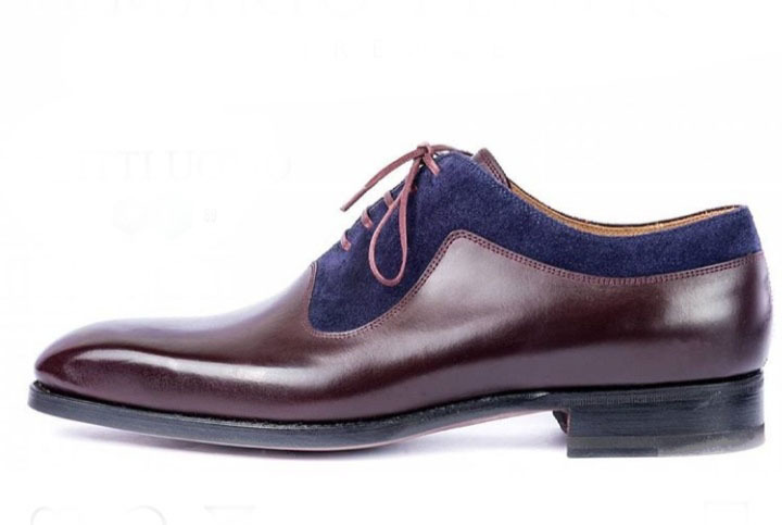 Handmade Brown Navy Blue Men's Leather Suede Shoes, Men's Lace Up Formal Shoes