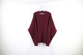 Vintage 70s Streetwear Mens Large Blank Chunky Knit Crewneck Sweater Burgundy - £45.83 GBP