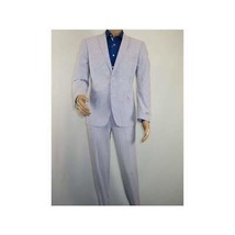 Men ADOLFO Seersucker Suit Stripe Casual Dressy Summer Suit 2 Button C622 Blue image 2