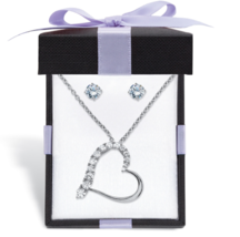 Cz Stud Earring Heart Shaped Pendant Necklace Set Sterling Silver - $99.99