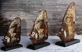 Balinese Wood Handicrafts Tropical Crown Angel Fish Family Set of 3 Figu... - €21,48 EUR