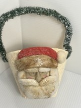 Vintage Christmas Santa 6.5” W Handle Paper Mache Pail Bucket  Santa Face - £21.68 GBP
