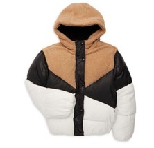 NWD SAM EDELMAN Girl&#39;s Faux Sherpa Colorblock Puffer Jacket Camel Size L - £33.45 GBP