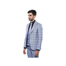Men 3pc European Vested Suit WESSI by J.VALINTIN Extra Slim Fit JV30 blue plaid image 7