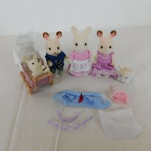 Calico Critters Lot of 5 Rabbit Family White Hopscotch Bunny Babies Baby Buggy - £19.33 GBP