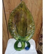 Vtg Jack In Pulpit / Cornucopia Coil Vase Art Glass Green Swirled Glass ... - $74.69 CAD