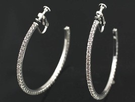 1 Pair Clip On Screw Back Rhinestone Hoop Earrings Silver Gold Small to 2XL - £5.46 GBP+