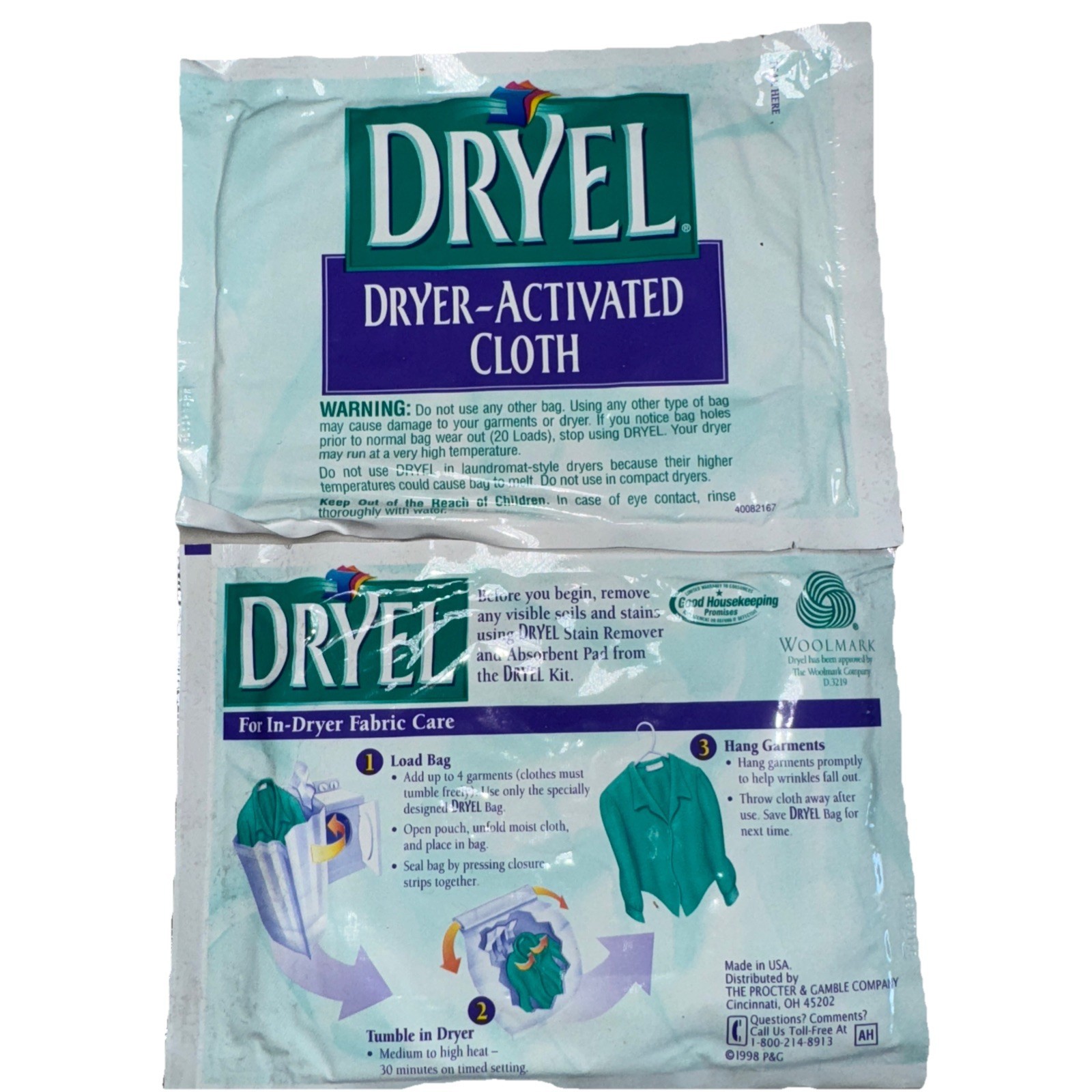 NEW 2 DRYEL Original Formula 1998 Dryer Activated Cloth Set vintage Dry ... - $9.99