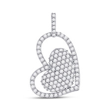 14kt White Gold Womens Round Diamond Fashion Heart Pendant 5/8 Cttw - £636.56 GBP