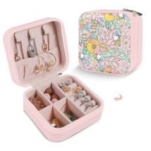 Leather Travel Jewelry Storage Box - Portable Jewelry Organizer - Pastel Floral - £12.22 GBP