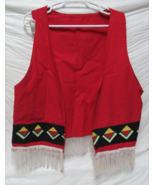 Native American Seminole Men&#39;s 48 XL Traditional Red Patchwork Vest Line... - $203.65 CAD