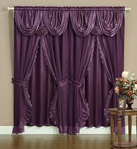 Victorian Style Bombay Curtain Set 120"x84" Purple 2 Panel with lace on edge, sh - $39.58