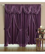 Victorian Style Bombay Curtain Set 120&quot;x84&quot; Purple 2 Panel with lace on ... - £31.17 GBP