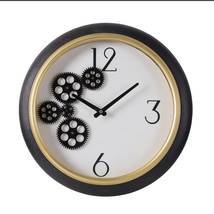 15.5&quot; Black &amp; White Gear Clock With Gold Accent - $168.30