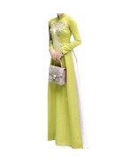 Women&#39;s Chartreuse Green Silk Embroidered Ao Dai Size 6 - $34.99