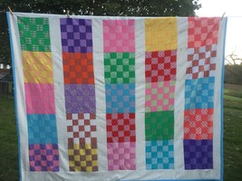 Original Colorful Vintage Handmade Patchwork Quilt Mid Century Blanket 7... - £39.28 GBP
