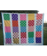 Original Colorful Vintage Handmade Patchwork Quilt Mid Century Blanket 7... - €38,62 EUR