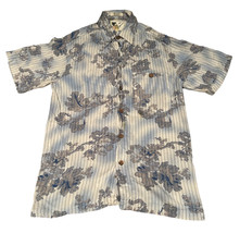 Vintage Blue Floral Hawiian Shirt 100% Rayon Adult Size Small Wood Buttons - $11.29