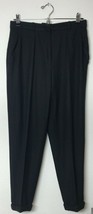 DKNY Black Pleated Career Dress Slacks Size 10 Wool Blend with Cuffs - £20.14 GBP