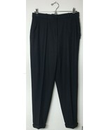 DKNY Black Pleated Career Dress Slacks Size 10 Wool Blend with Cuffs - £20.19 GBP