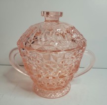 Sugar Bowl Jeanette Holiday Button &amp; Bows Pink Depression Glass - £11.79 GBP