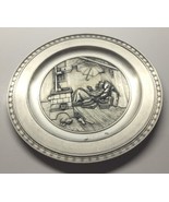 Vintage SKS Zinn 95% Pewter Wall Plate Rare Germany 8.25” Man Reading UI182 - £23.83 GBP