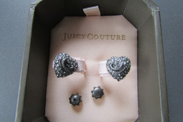 Juicy Couture Post Earrings Rainbow Crystal E-Pave Heart Studs Hematite New Box - £32.85 GBP