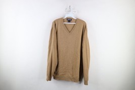 Vintage 90s Lands End Mens Size Large Blank Cashmere Knit V-Neck Sweater Beige - £79.09 GBP