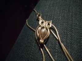 Owl With Pink Pearl Caged Inside The Owls Tummy Silver Snake Chain - $18.77